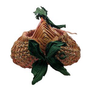 Basket Buttocks lightweight colorful woven w/ faux leaf vine Primitive Farmhouse
